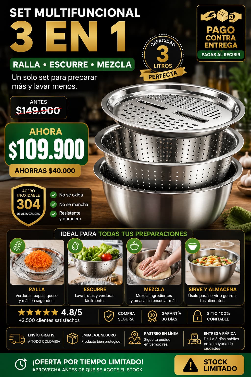 Set Bowl con Colador y Rayador