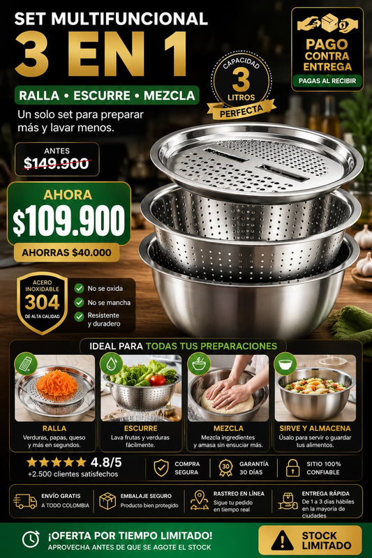 Set Bowl con Colador y Rayador