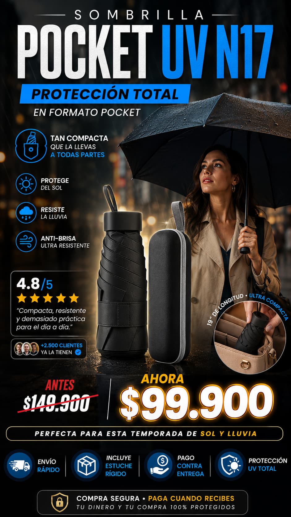 Sombrilla Mini Pocket con Estuche Bolso