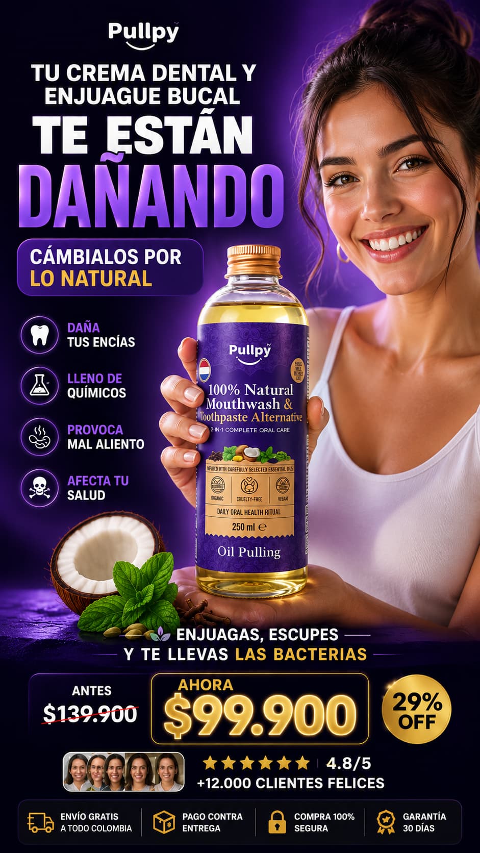Enjuague bucal con aceite de coco y menta