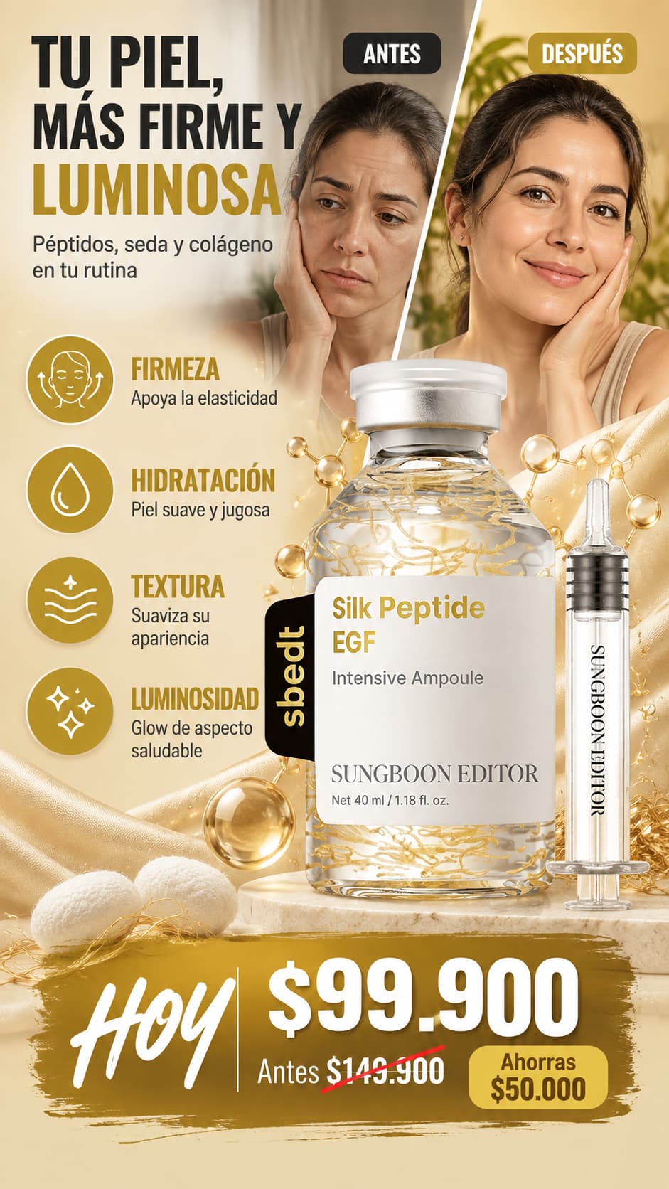 Ampolla de péptidos lifting de seda coreana